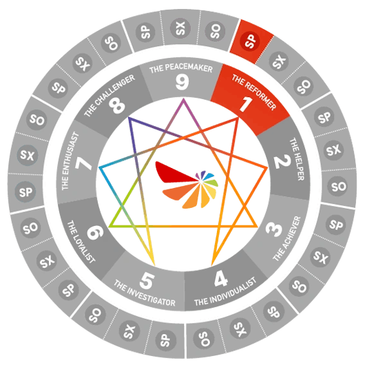 Enneagram wheel diagram highlighting Type 1 Self-Preservation (SP1)