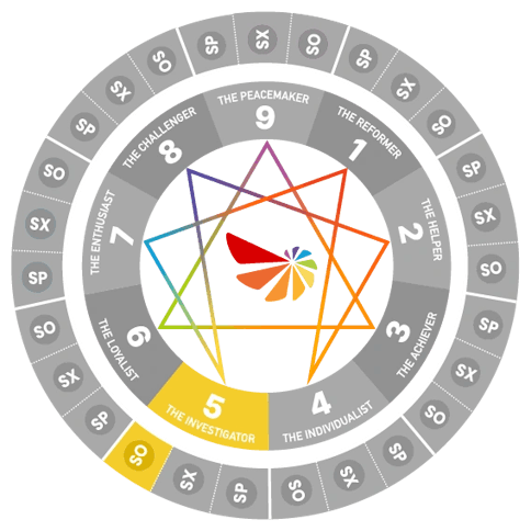 Enneagram wheel diagram highlighting Type 5 Social (SO5)