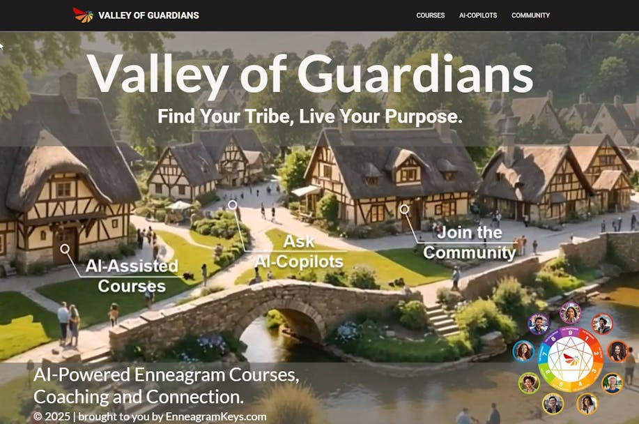 Screenshot of the Valley of Guardians homepage