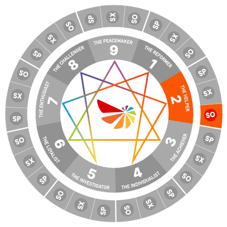 Enneagram wheel diagram highlighting Type 2 Social (SO2)