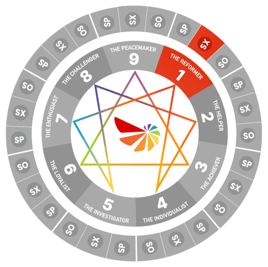 Enneagram wheel diagram highlighting Type 1 Sexual (SX1)