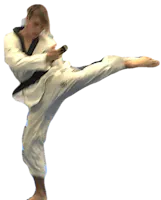 An advanced Master Gary Simmons traditional Taekwondo Academy student doing powerful kick