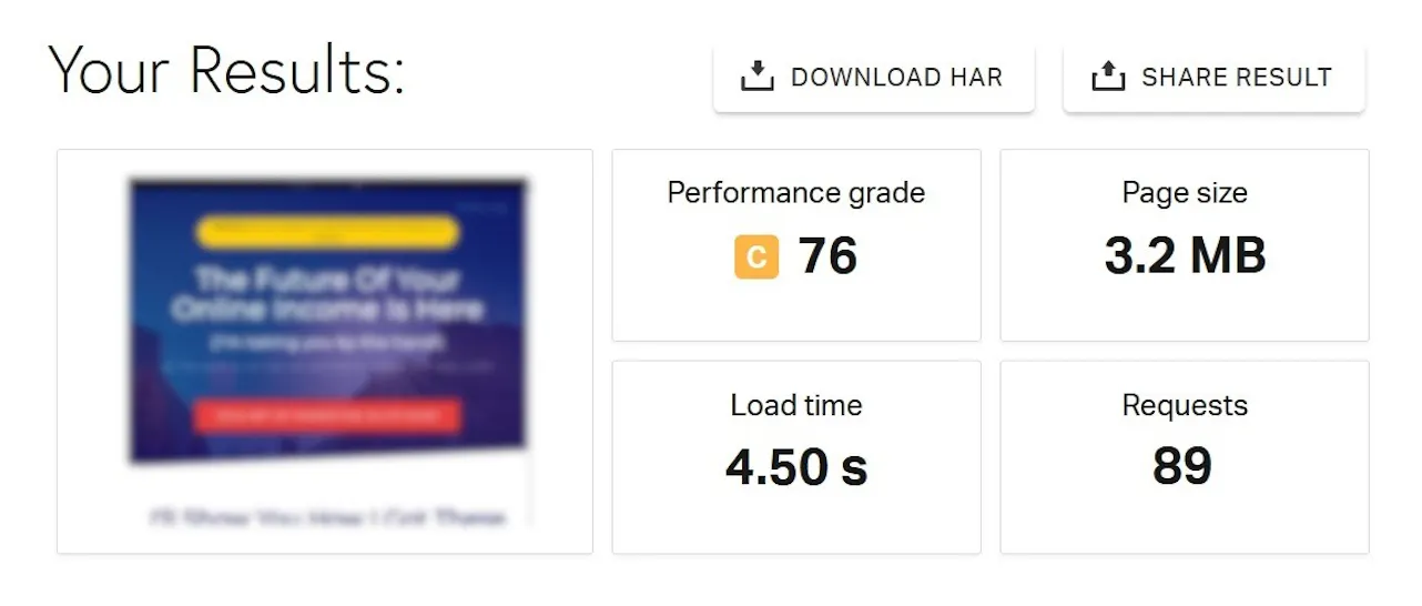 Speed test result before