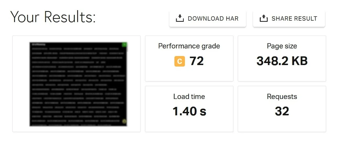 Speed test result before