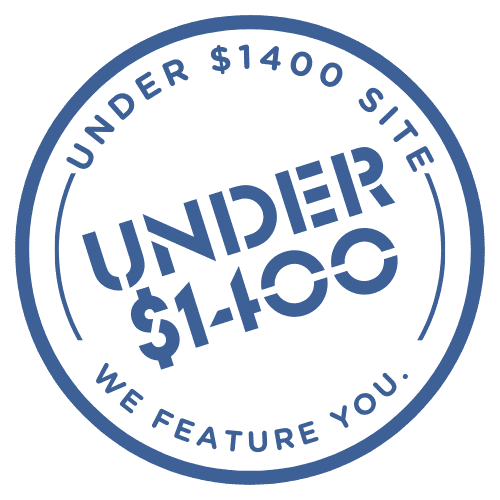 Logo for Under $1400 websites white with blue letters