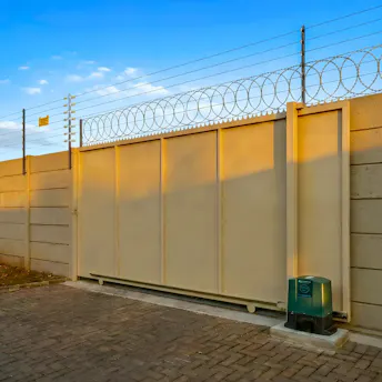 Security gate, gate motor, razor wire and electric fencing installed on a boundary wall in Polokwane by Classy Creations.
