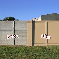 Before and after picture of a precast wall transformation by classy creations