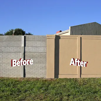 Classy Crete before and after picture of wall transformation to a precast boundary wall in Polokwane by Classy Creations.
