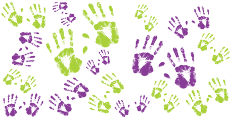 Colorful painted hands raised in the air, each hand covered in vibrant paints, symbolizing creativity and unity.