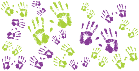 Colorful painted hands raised in the air, each hand covered in vibrant paints, symbolizing creativity and unity.