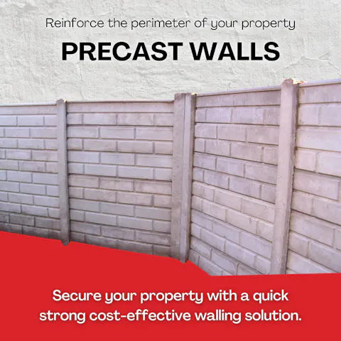 Reinforce the perimeter of your property with Precast Walls. Secure your property with a quick strong cost-effective walling solution.
