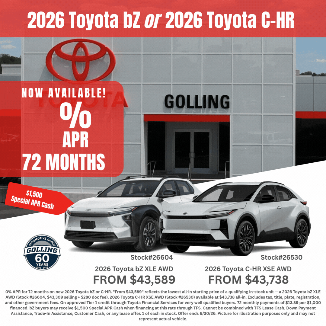 2026 Toyota bZ XLE AWD or C-HR XSE AWD ā 0% APR for 72 Months
