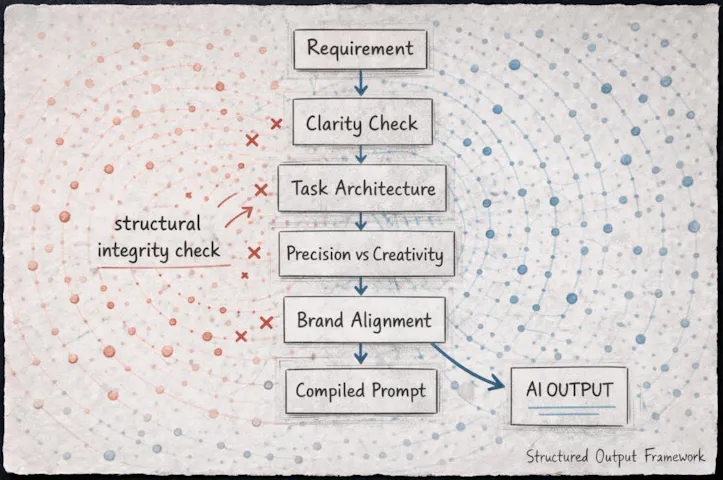 Layered architecture diagram showing structural validation checks before a prompt is generated.