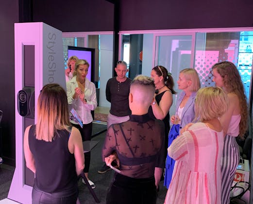 Vera presenting the Styleshoots 'Live' Machine to an audience in the Studio.