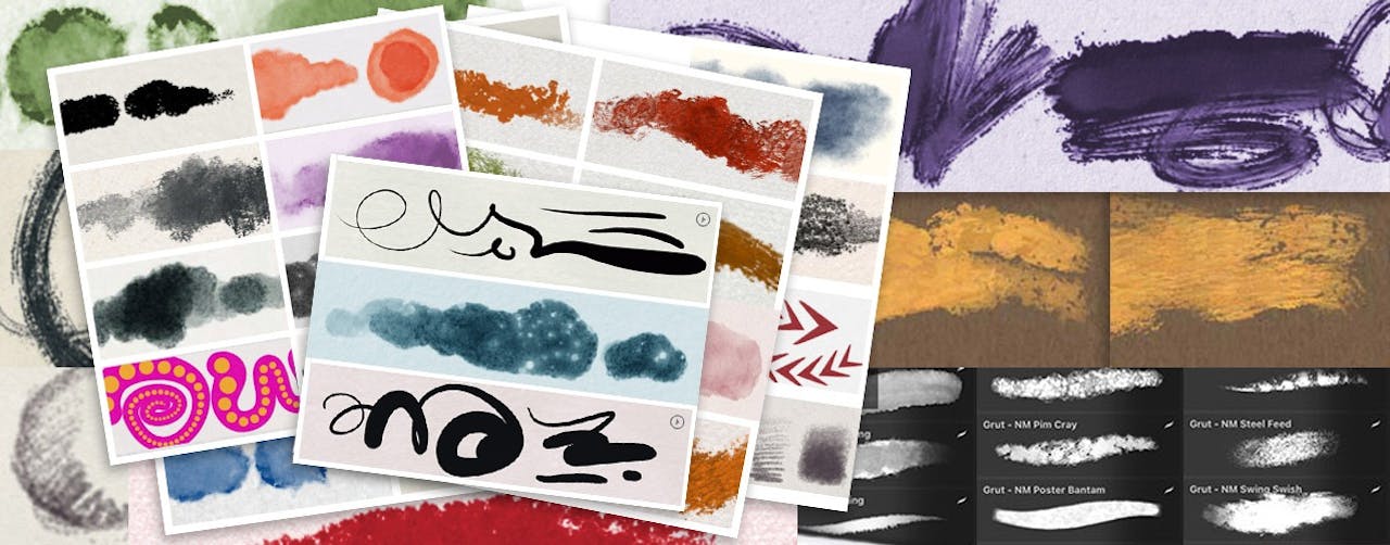 collage of Procreate brush strokes