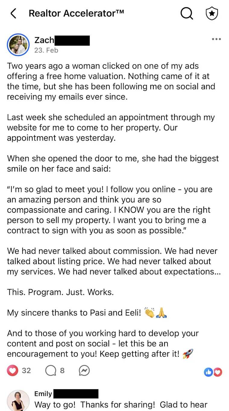 Client testimonial screenshot