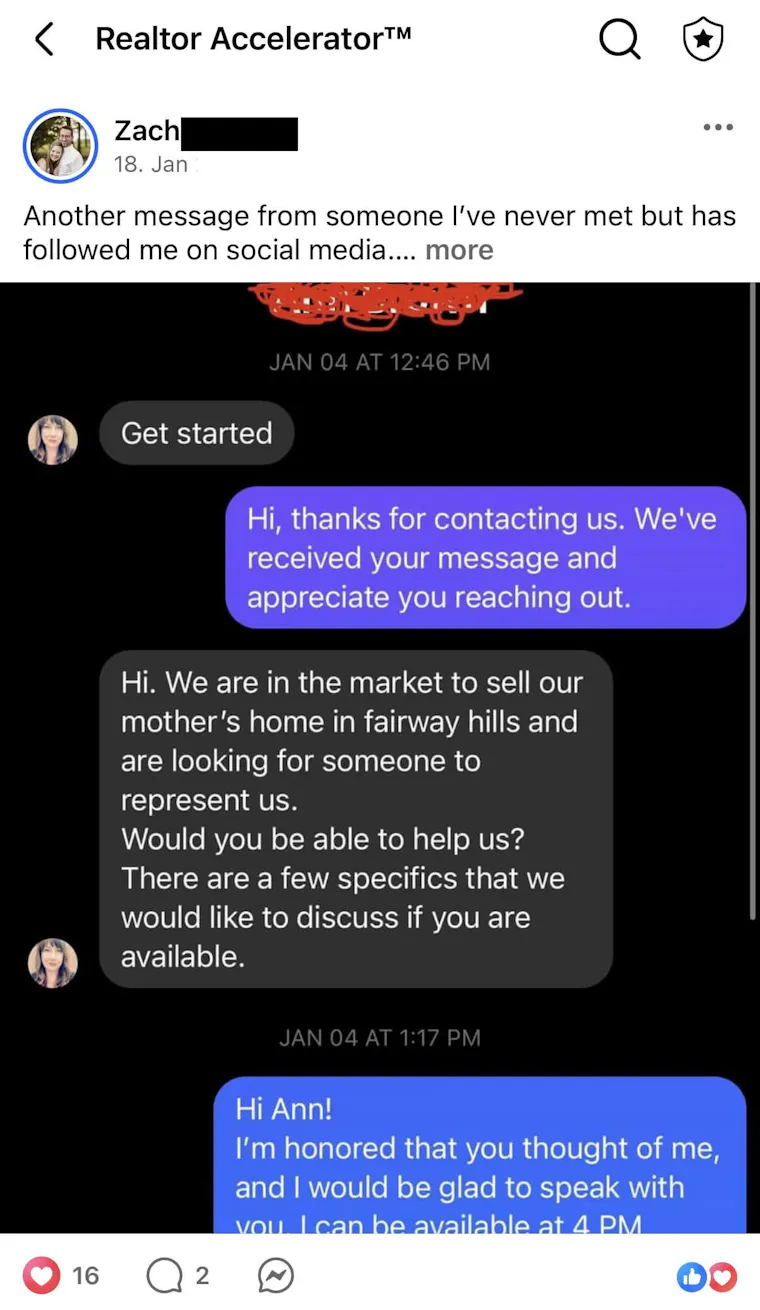 Client testimonial screenshot