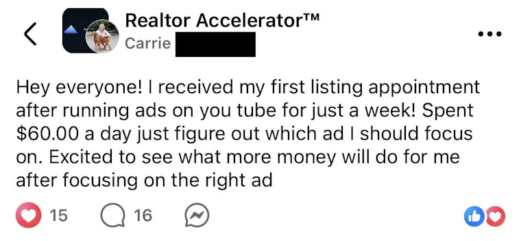 Client testimonial screenshot