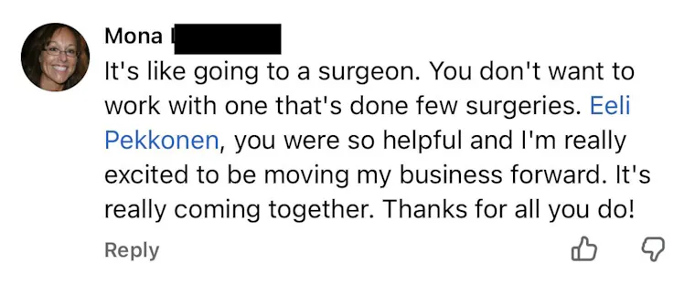 Client testimonial screenshot