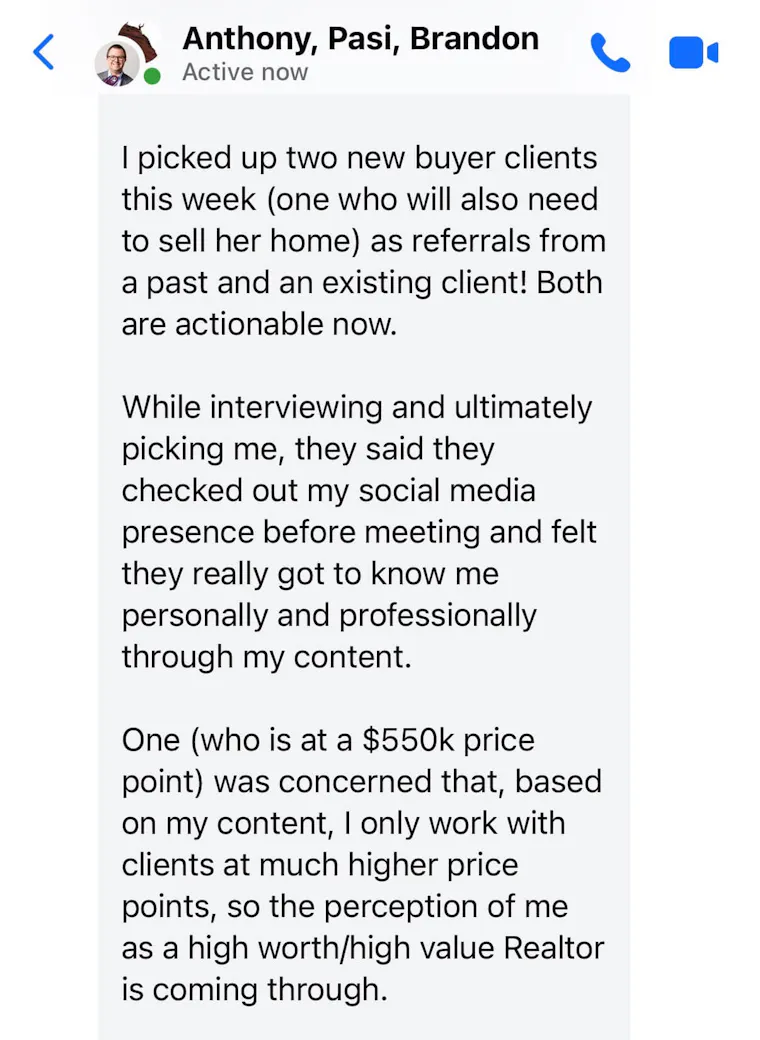 Client testimonial screenshot
