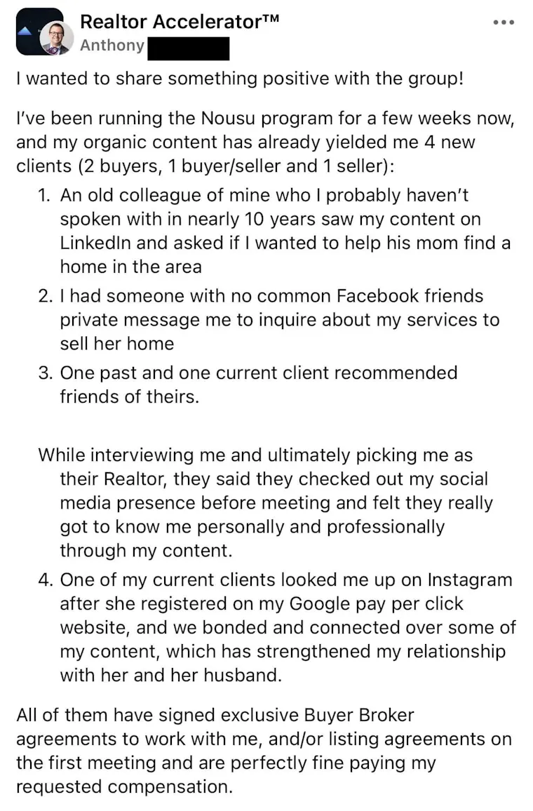 Client testimonial screenshot
