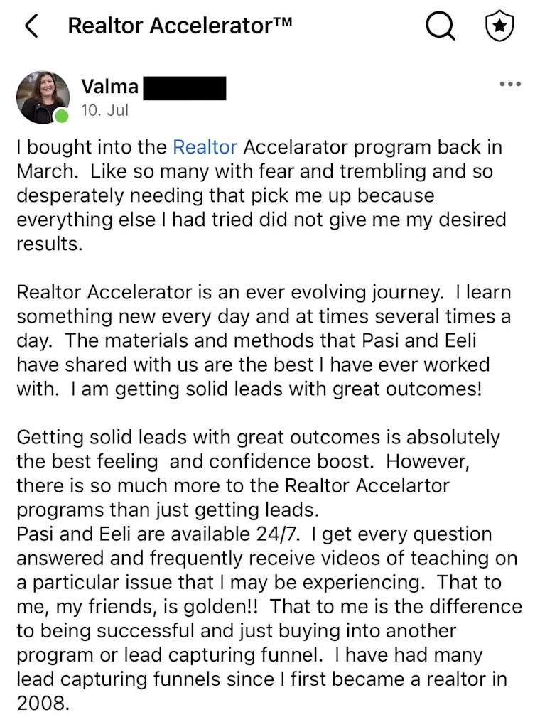Client testimonial screenshot