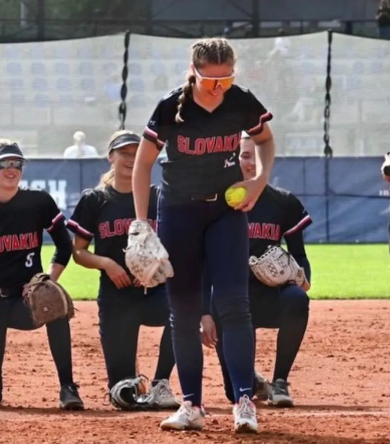 Daniella Bloom in uniform on the softball field