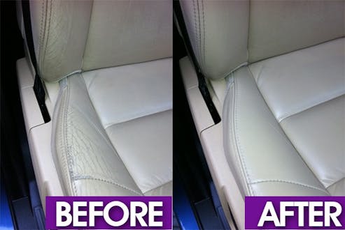 Before and After car leather seat restoration mobile car leather repair and re clolour