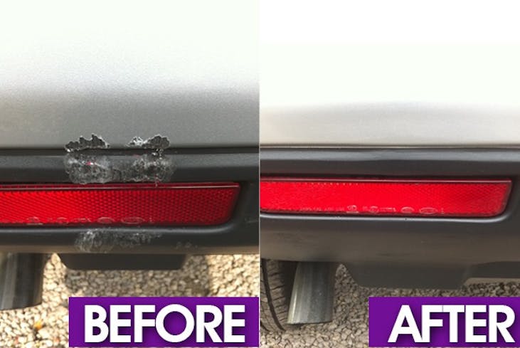 Scuffed Plastic car bumper Paint and plastic car bumper damage