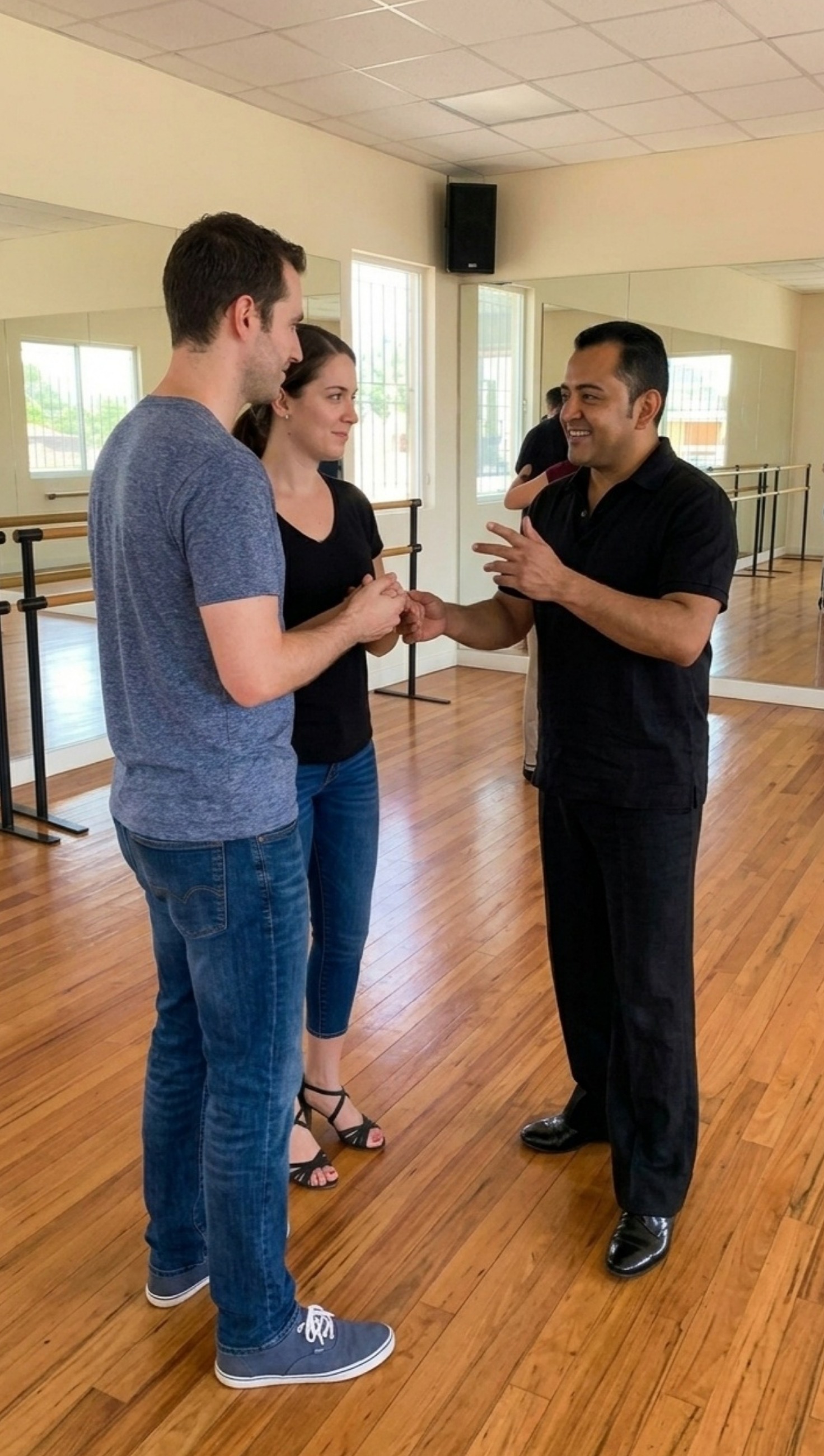 Tony Duarte teaching a private salsa dance lesson to a couple