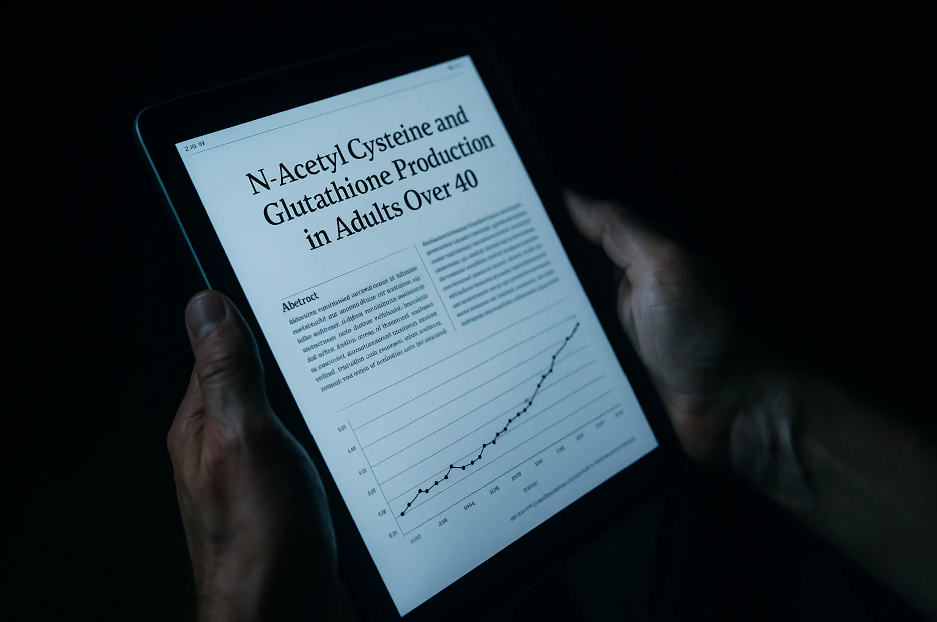 Reading medical research on tablet late at night
