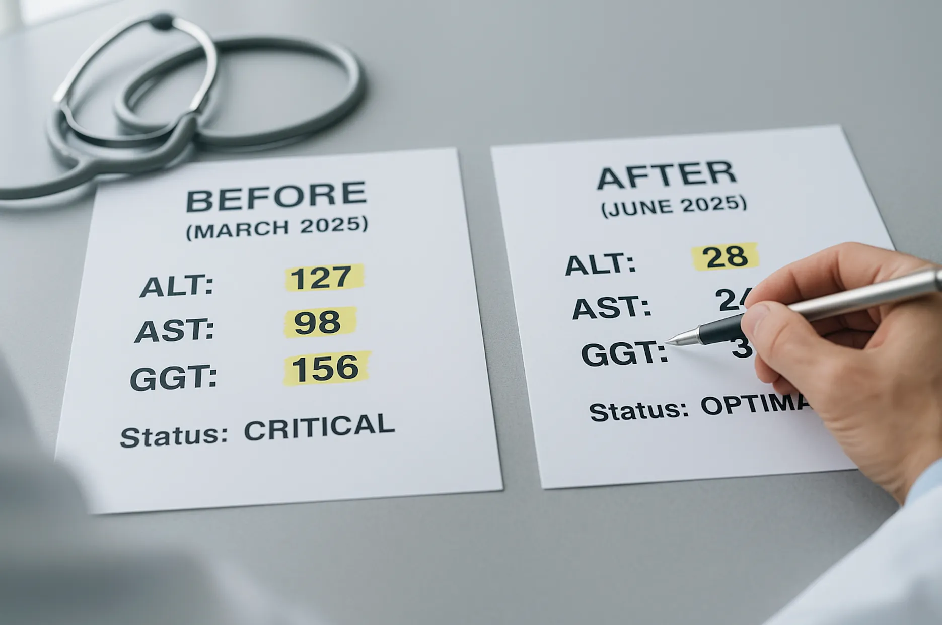 Medical lab results showing improvement