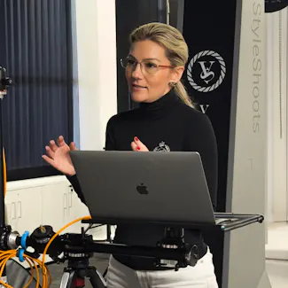 Actor receiving professional direction during an acting headshot session in Brisbane studio, focusing on expression and emotional performance.