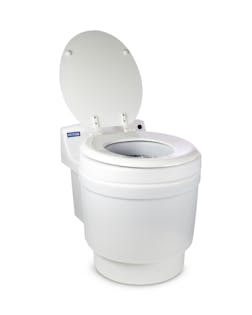 Studio photo of portable toilet showing shape and features, photographed at VERAS Studio Brisbane