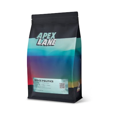 Single coffee package photographed at an angle in a Brisbane studio, highlighting the packaging design and texture