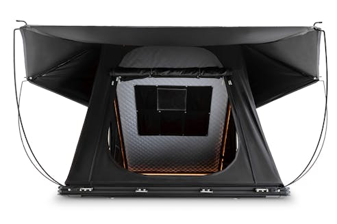 Studio product photo of a tent with door open showing interior, photographed in Brisbane