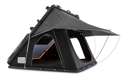 Angled studio photo of a camping tent showing structure and design, photographed at VERAS Studio Brisbane
