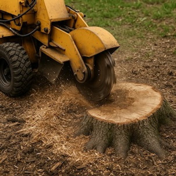 stump grinding a tree trunk