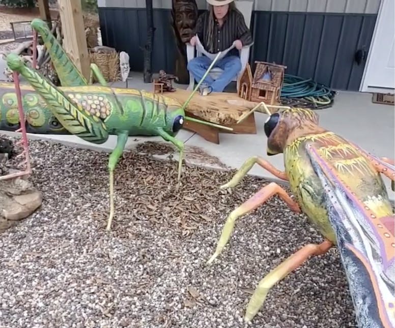 giant bee and grasshopper sculptures