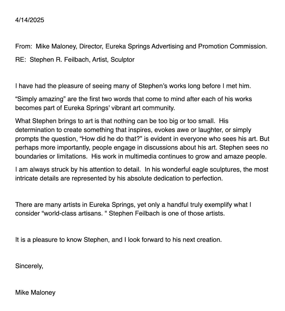 letter of recommendation from city in Arkansas