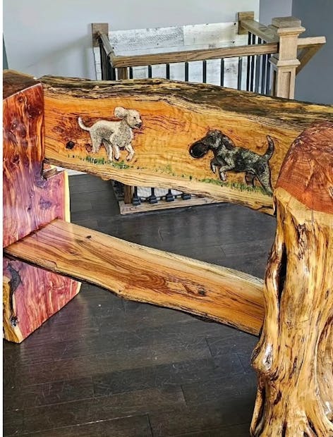 painted and carved bench