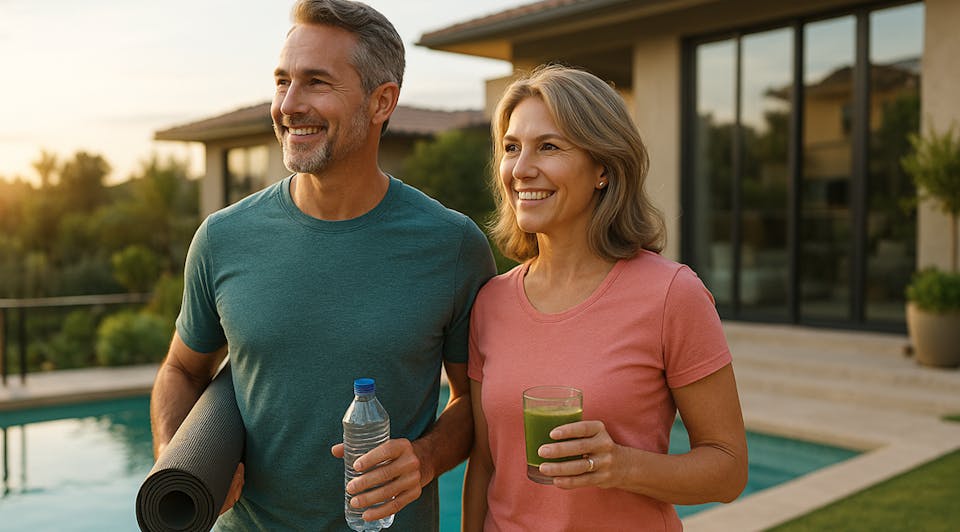 couple at pool living healthy lifestyle