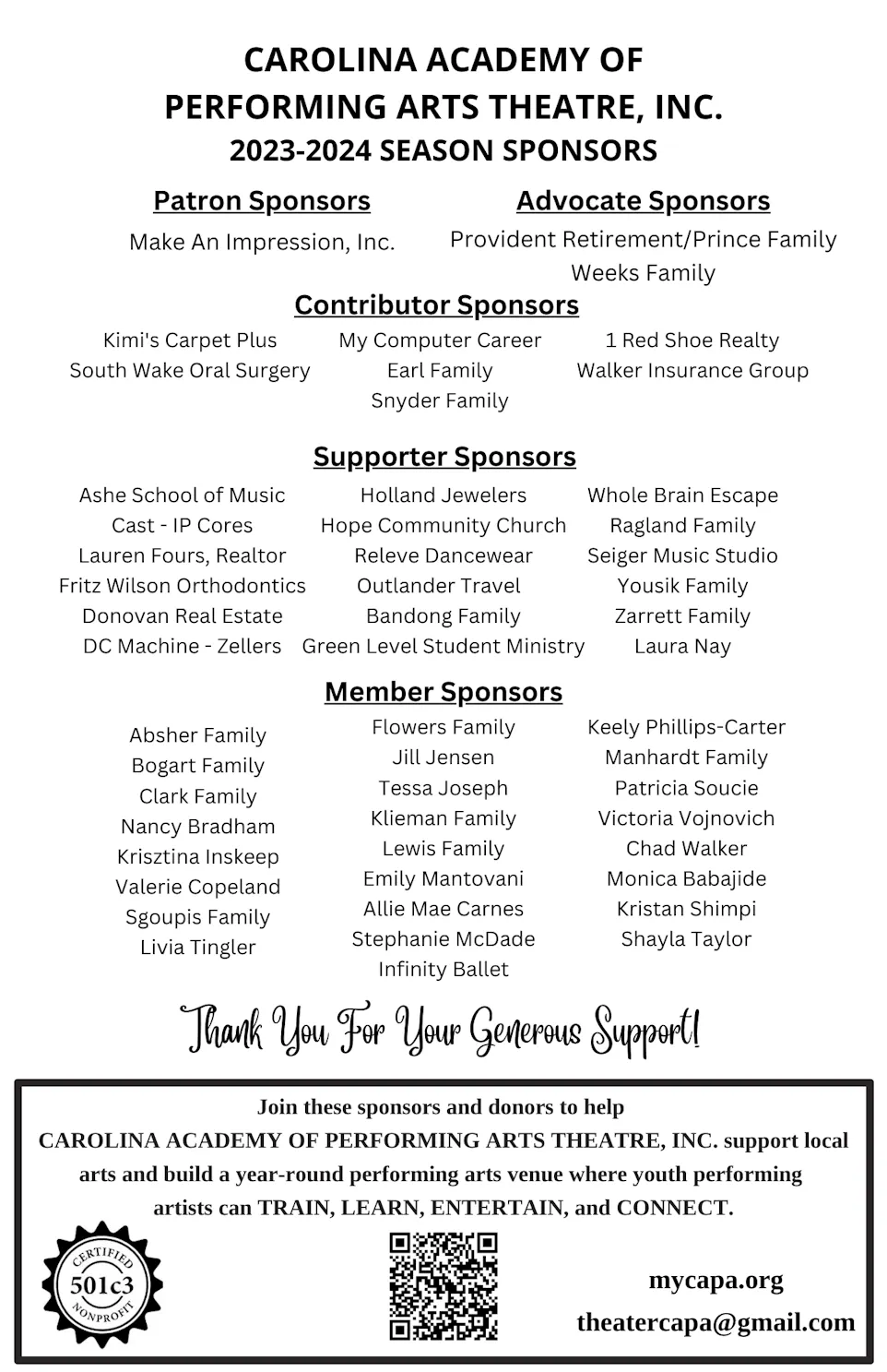 sponsor list