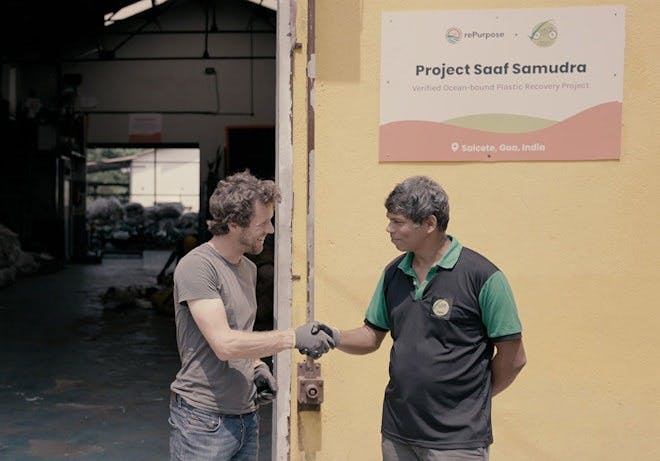 Joe in Goa, India, meeting Clinton Vaz, the founder of the impact project Saaf Samudra